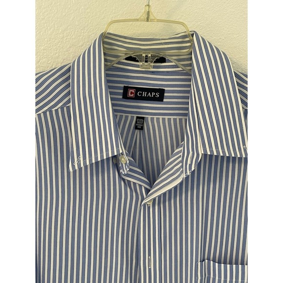 Mens Chaps Blue Striped Dress Shirt 17-17 1/2 - Picture 2 of 6